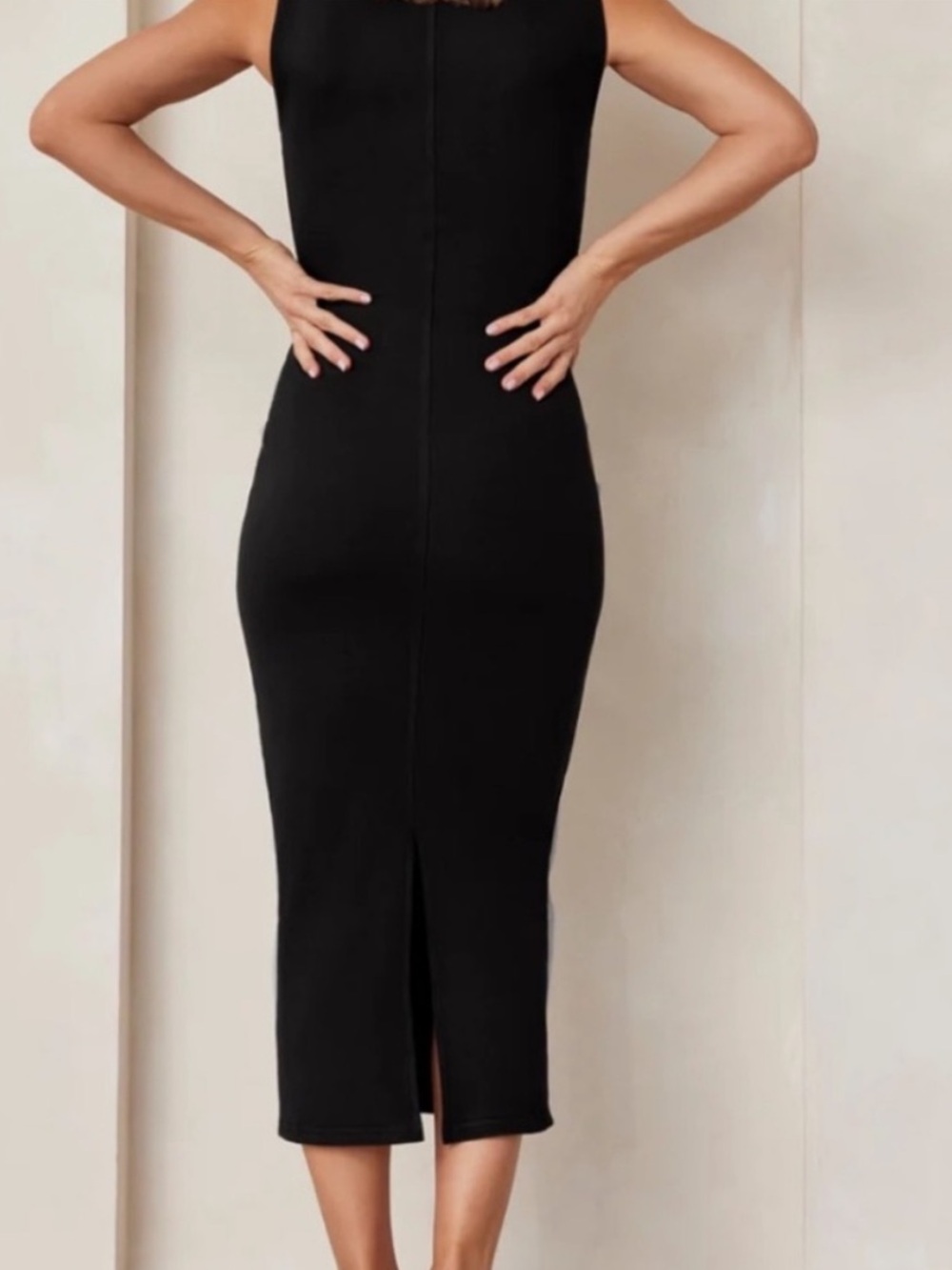 Bumpsuit Dress Boatneck Ribbed Sculpting Midi in Black - Picture 3 of 10